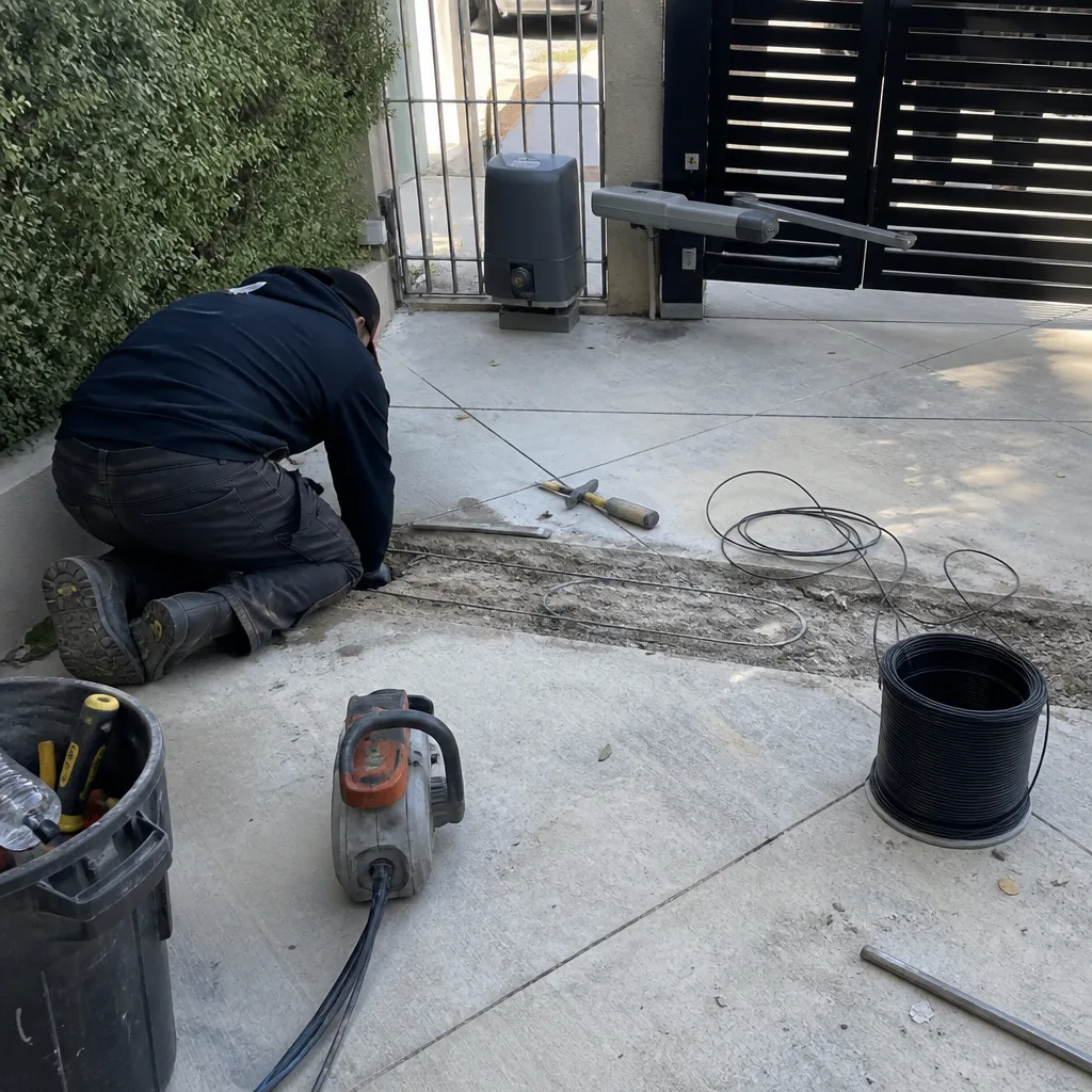 Technician installing underground vehicle loop sensor for automated gate access system nationwide